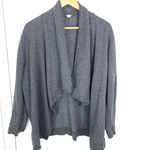J Crew Sweater Womens L Cardigan Oversized Draped Collar Dark Gray Mid Weight - Picture 1 of 9